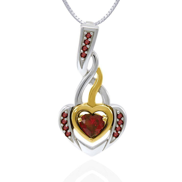 Our Hearts Desire ~ Celtic Knotwork Heart Sterling Silver Pendant with 14k Gold Accent and Gemstone MPD4662 Pendant