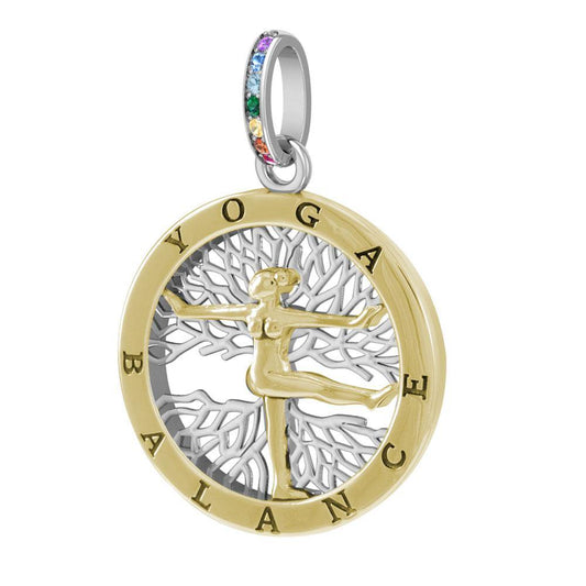 Timeless Yoga Philosophy ~ Sterling Silver and Gold Pendant with Chakra Gemstone MPD4911 Pendant