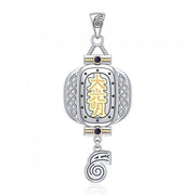 The Reiki Japanese Lantern and Dangling Dai Ko Myo Symbol Silver and Gold Pendant with Gemstone MPD4927 Pendant