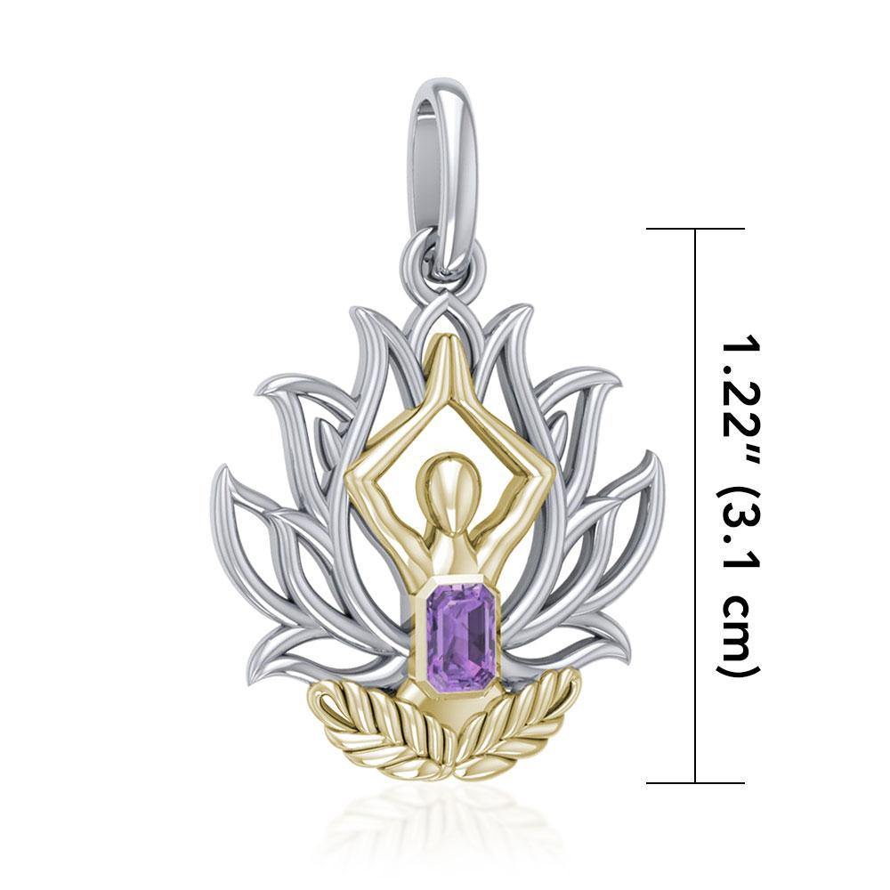 Yoga Lotus Position Silver and Gold Pendant with Gemstone MPD5024 Pendant