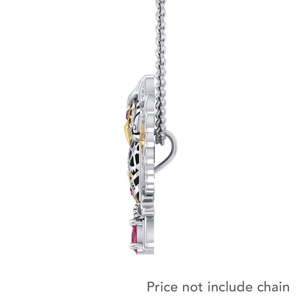 Steampunk Owl Silver and Gold Pendant with Gemstone MPD5070 Pendant