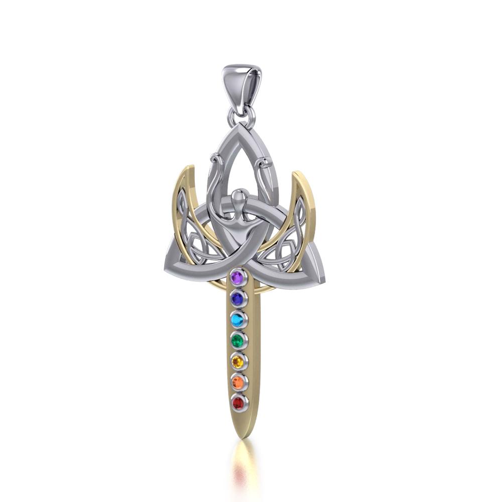 Silver and 14K Gold Trinity Goddess Pendant with Chakra Gemstone MPD5151 Pendant