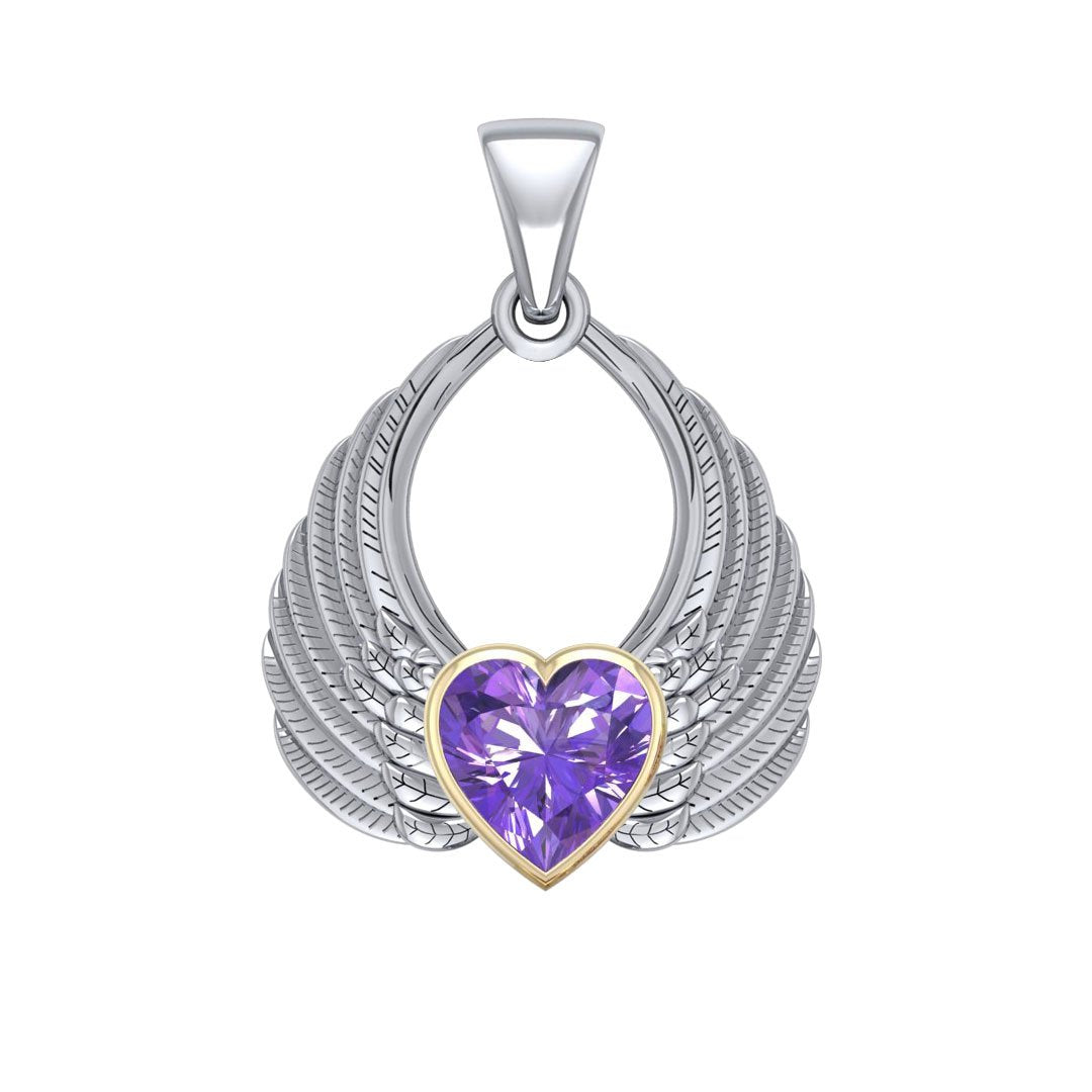 Gemstone Heart Angel Wings Silver and Gold Pendant MPD5169 Pendant