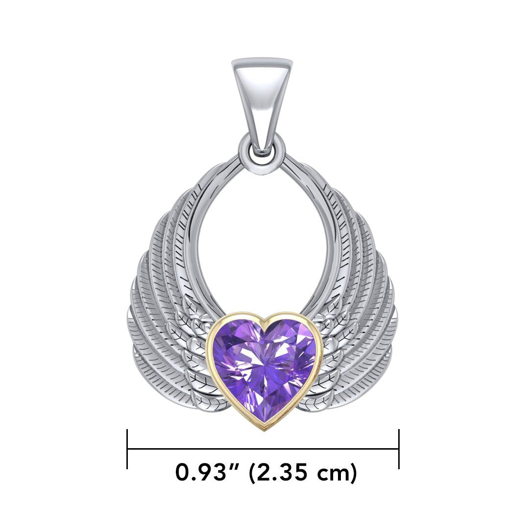 Gemstone Heart Angel Wings Silver and Gold Pendant MPD5169 Pendant