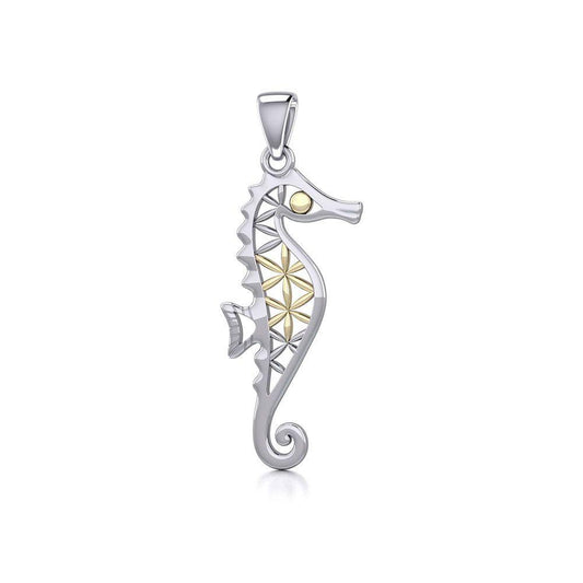 Silver and Gold Flower of Life Seahorse Pendant MPD5299 Pendant