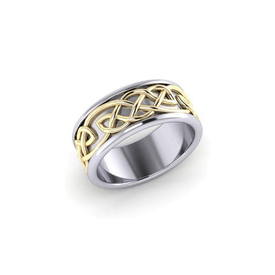A marvelous vision of Celtic tradition ~ Celtic Knotwork Sterling Silver Ring with 14k Gold Accent MRI1205 Ring