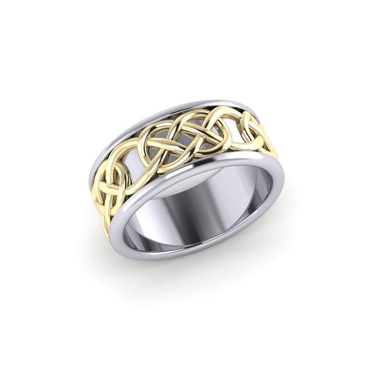 Intertwined eternity in all directions ~ Celtic Knotwork Sterling Silver Ring in Gold accent MRI1206 Ring