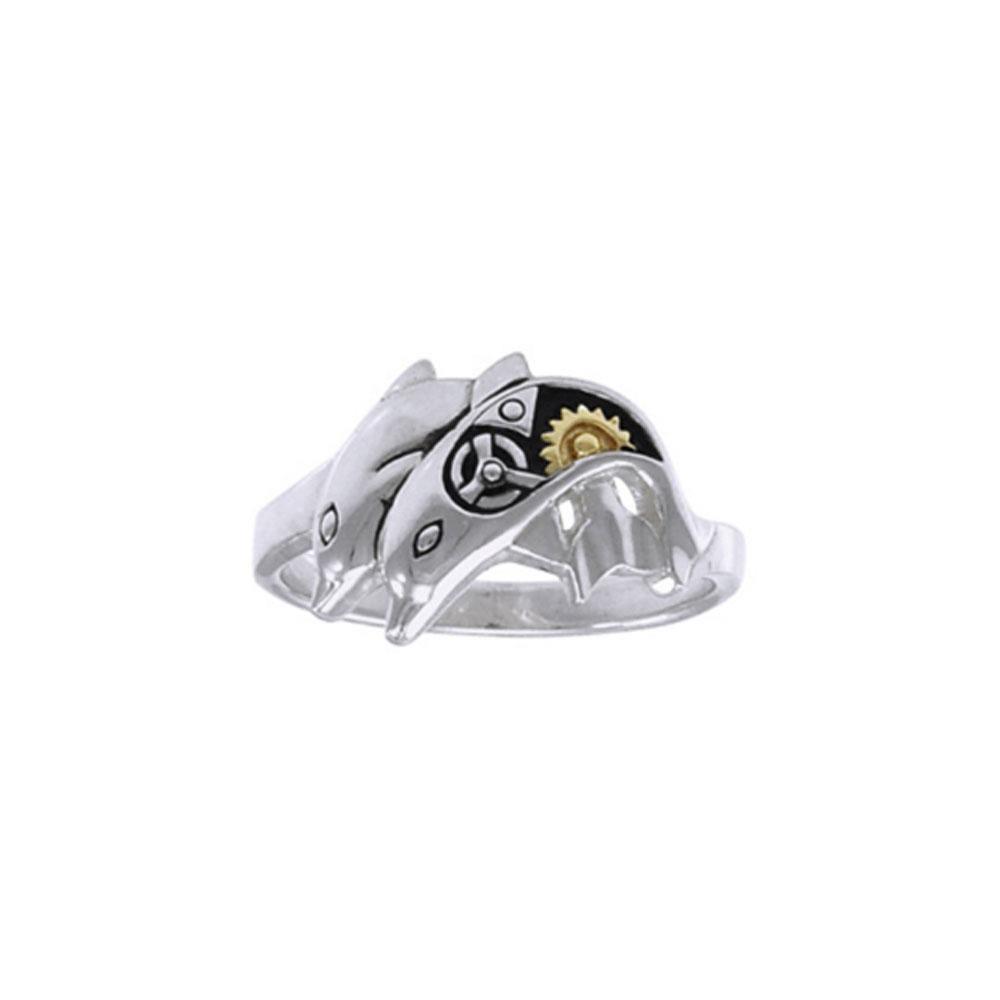 Twin Dolphin Steampunk Silver and Gold Accent MRI1267