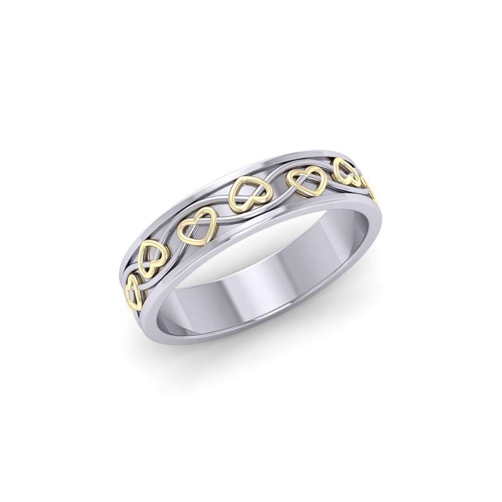 The ancient belief of everything eternal ~ Celtic Knotwork Sterling Silver Ring with 14k Gold Accent MRI1345 Ring
