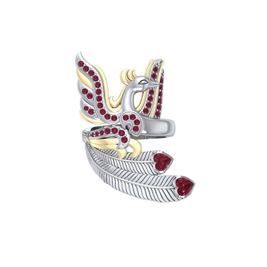 Mythical Phoenix arise! ~ Sterling Silver Jewelry Ring with 14k Gold and Gemstone Accents MRI1741 Ring
