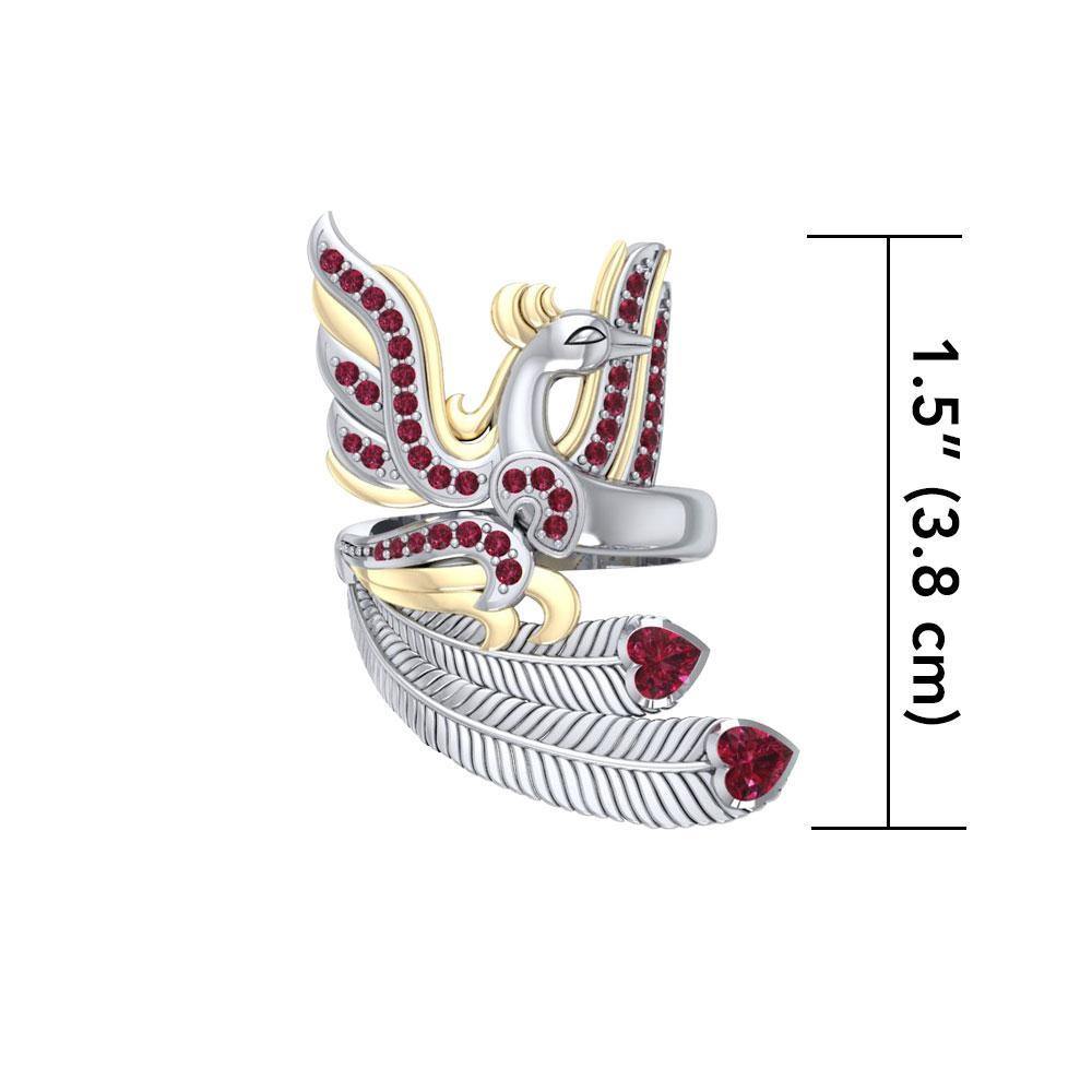 Mythical Phoenix arise! ~ Sterling Silver Jewelry Ring with 14k Gold and Gemstone Accents MRI1741 Ring