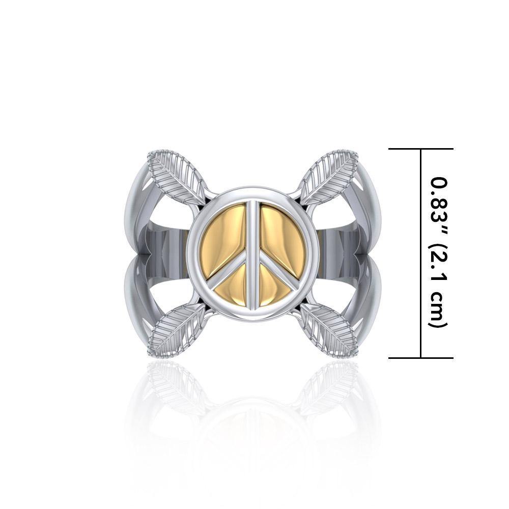 Peace and Feathers Silver and Gold Ring MRI1747 Ring