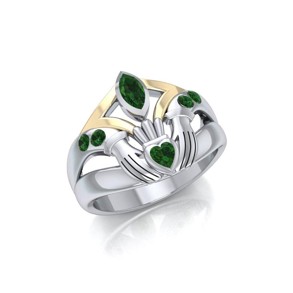 Express your love in amazing ways ~ Celtic Knotwork Claddagh Sterling Silver Ring with 18k Gold accent and Gemstones MRI274 Ring