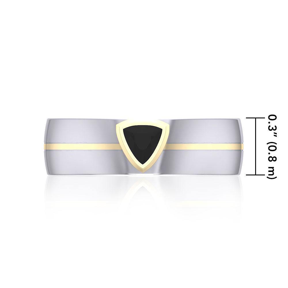 Black Magic Triangle Solitare Silver & Gold Ring MRI470 Ring