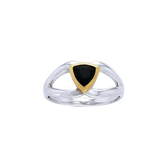 Black Magic Triangle Solitare Silver & Gold Ring MRI474 Ring