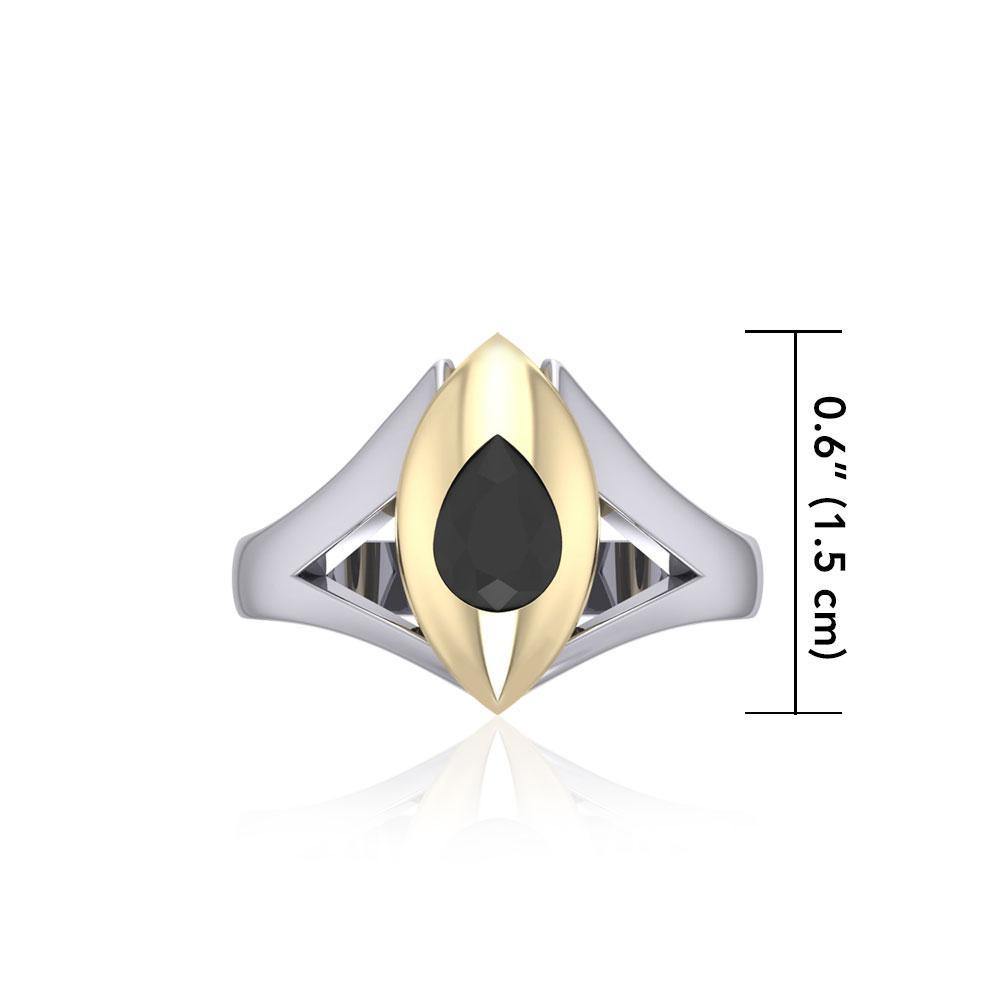 Black Magic Teardrop Solitare Silver & Gold Ring MRI482 Ring