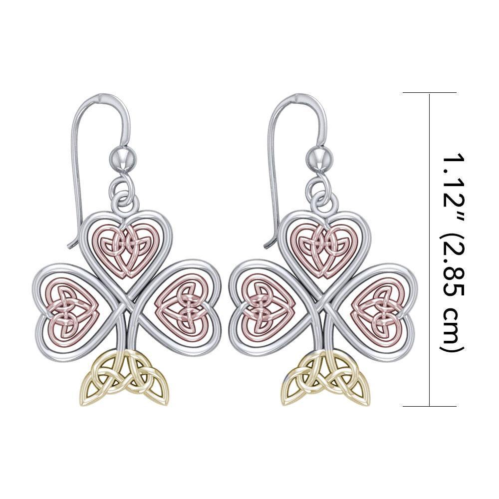 I wish you luck and deep happiness ~ Celtic Shamrock Sterling Silver Three Tone Hook Earrings OTE2919 Earrings