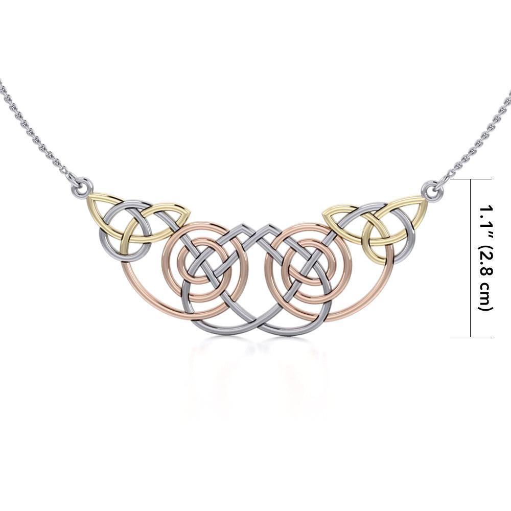A beautiful triumph of Celtic tradition ~ Celtic Knotwork Sterling Silver Three Tone Necklace Jewelry with 14k Gold and Pink accent OTN002 Necklace