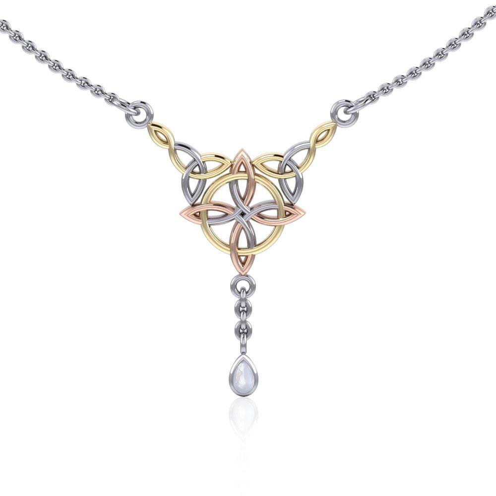 A treasure to cherish in all seasons ~ Celtic Four-Point Sterling Silver Jewelry Necklace with 14k Gold and Pink accent and Gemstone OTN273 Necklace