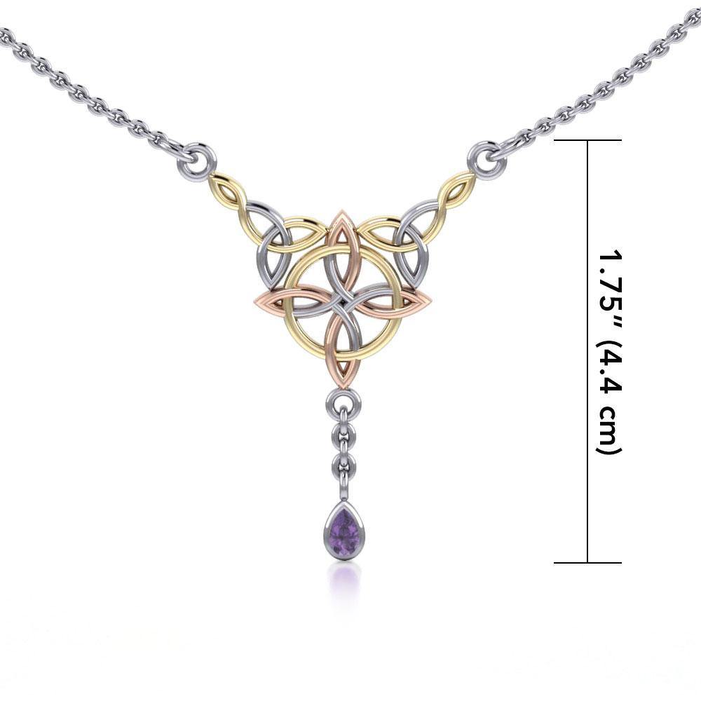 A treasure to cherish in all seasons ~ Celtic Four-Point Sterling Silver Jewelry Necklace with 14k Gold and Pink accent and Gemstone OTN273 Necklace