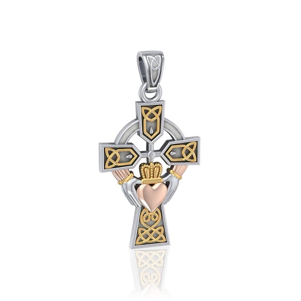 Celtic Cross and Irish Claddagh Three Tone Pendant OTP1704 Pendant
