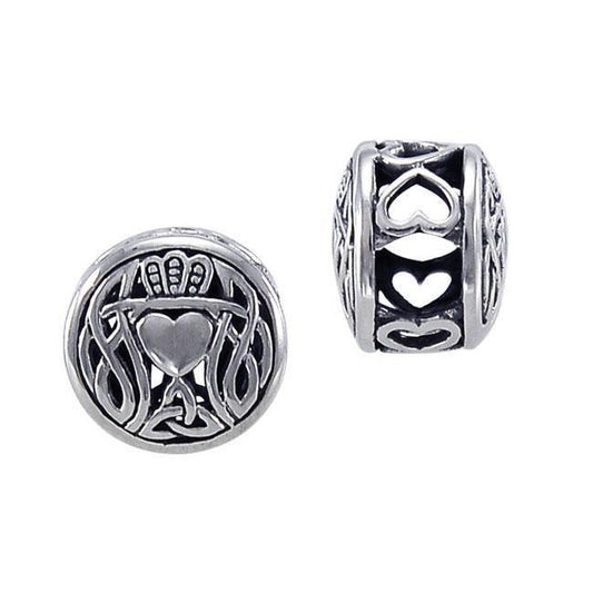 In the modest story of love, friendship, and loyalty ~ Celtic Knotwork Claddagh Sterling Silver Bead Bead