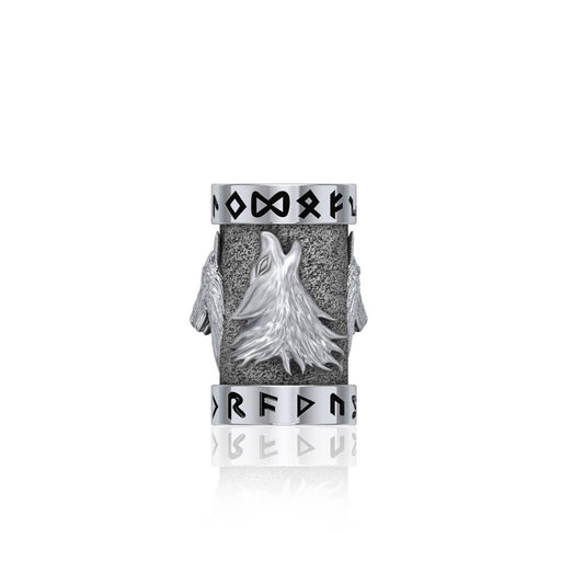 Wolf with Rune Symbol Silver Bead TBD366 Bead