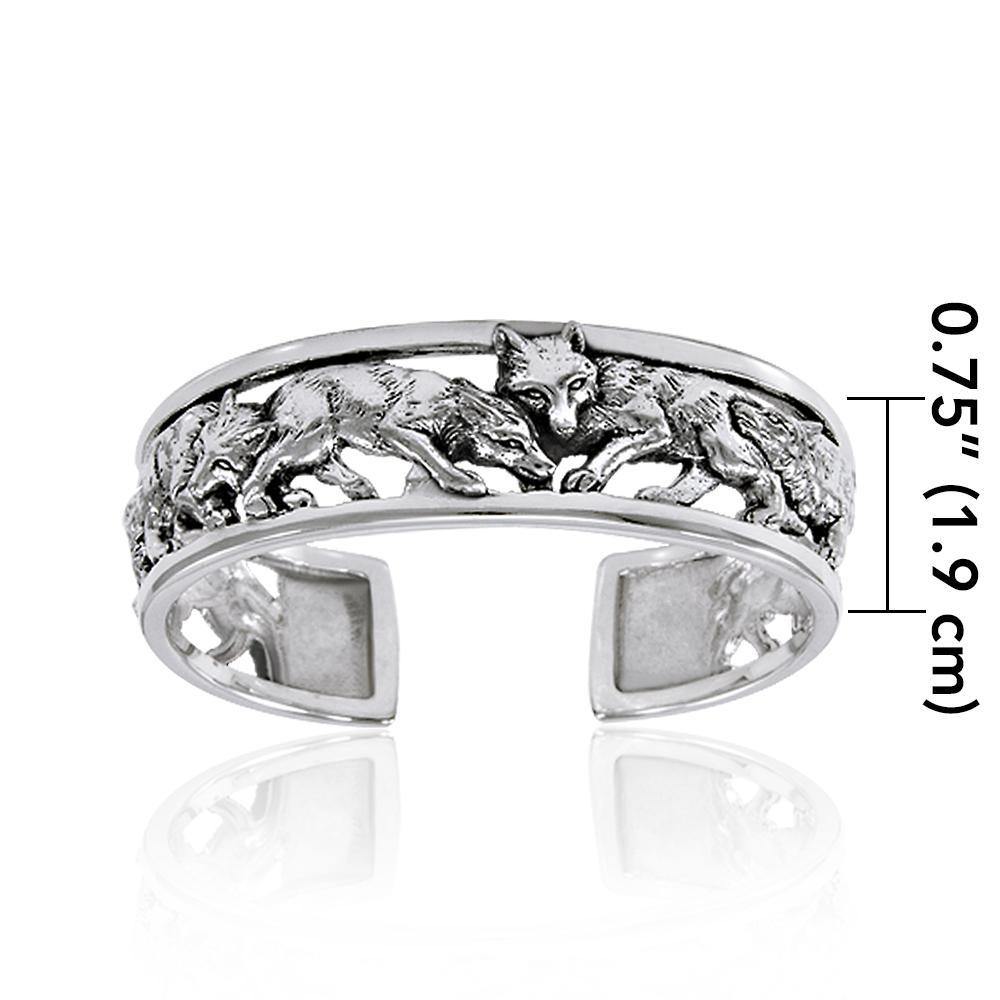 A wolf pack of passion and strength ~ Sterling Silver Jewelry Bangle TBG289 Bangle