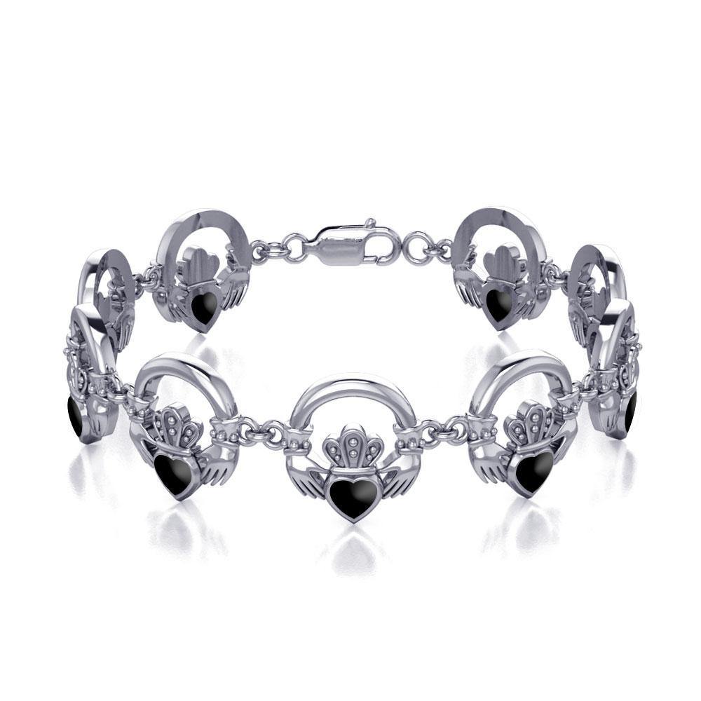 Crown it with your love ~ Celtic Knotwork Irish Claddagh Sterling Silver Bracelet with Inlaid Gem Bracelet