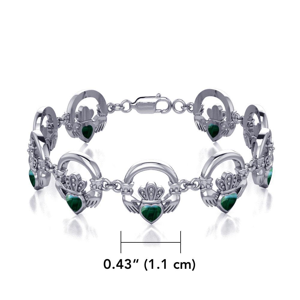 Crown it with your love ~ Celtic Knotwork Irish Claddagh Sterling Silver Bracelet with Inlaid Gem Bracelet