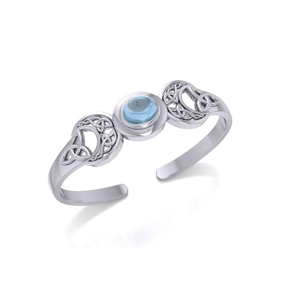 An absolute lunar enchantment ~ Celtic Blue Moon Sterling Silver Cuff Bracelet with a Gemstone Centerpiece TBG760 Bangle
