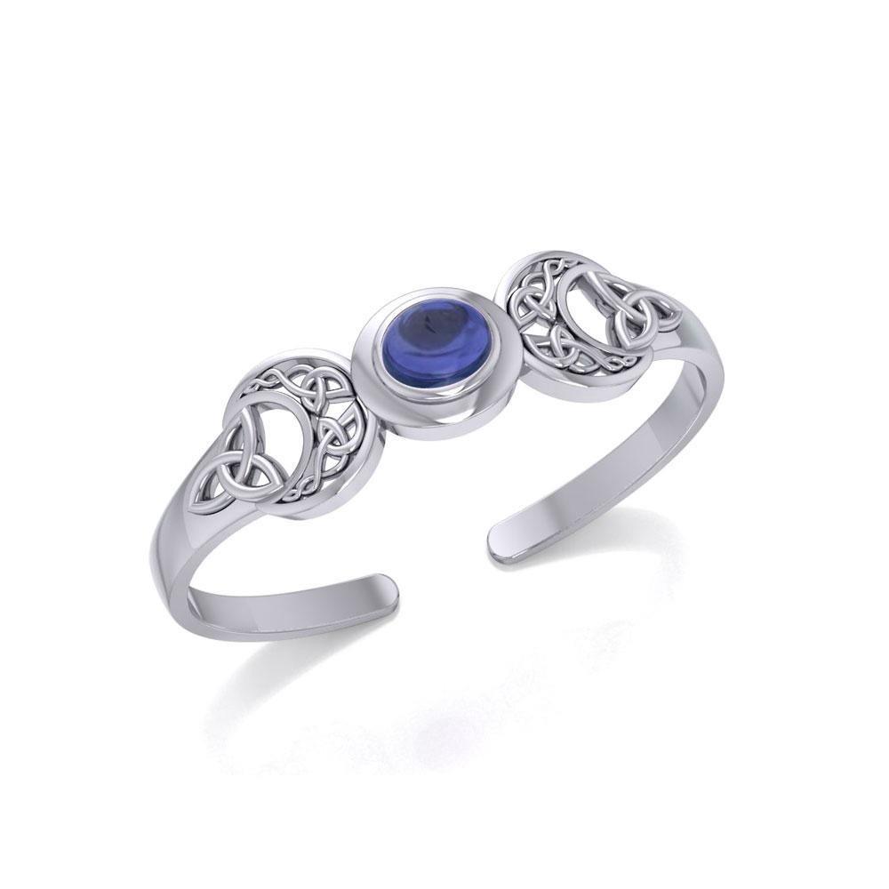 An absolute lunar enchantment ~ Celtic Blue Moon Sterling Silver Cuff Bracelet with a Gemstone Centerpiece TBG760 Bangle