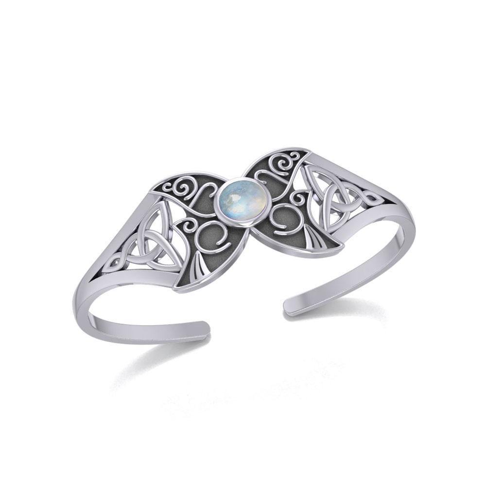 Celtic Blue Moon Sterling Silver Cuff Bracelet with a Gemstone Centerpiece TBG762 Bangle