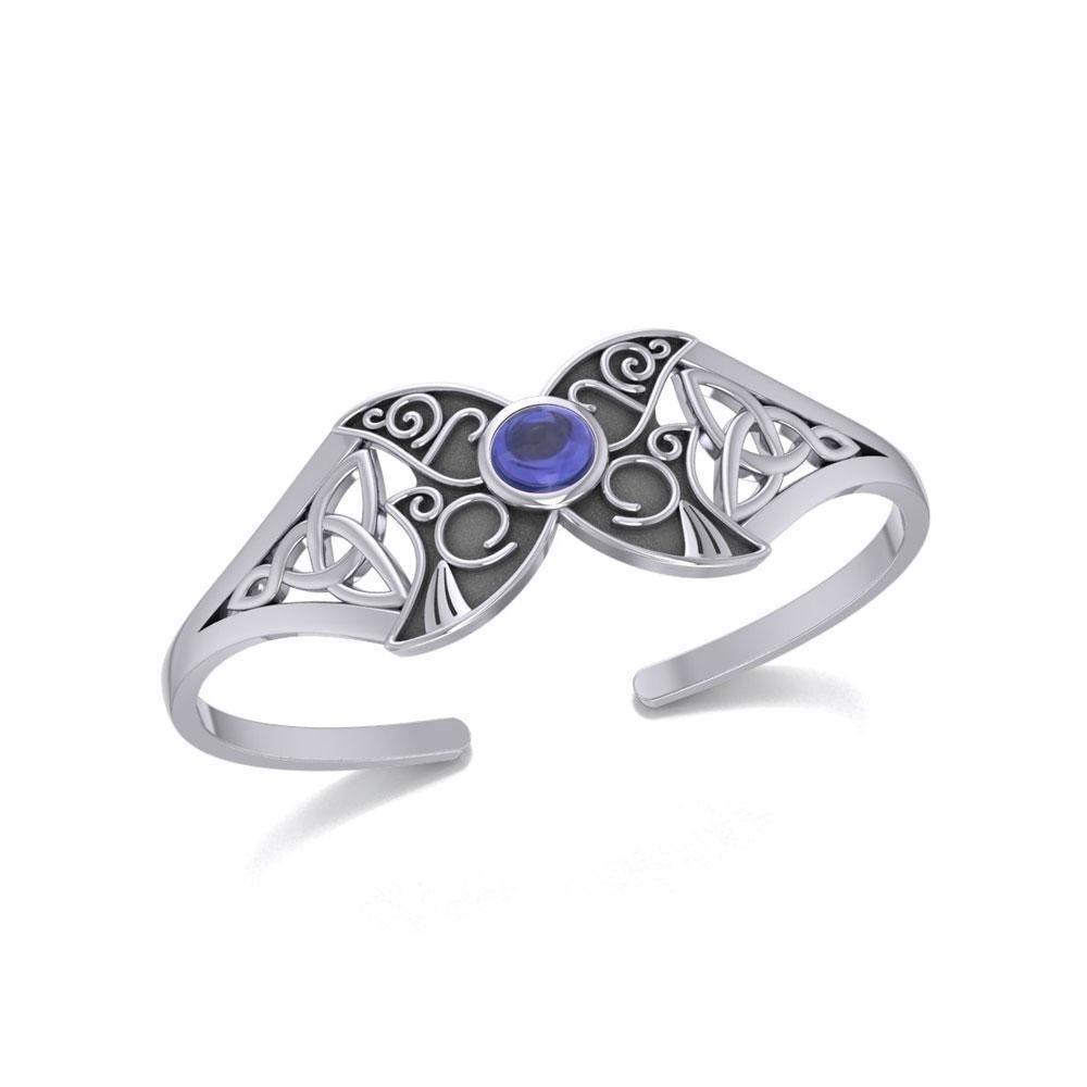Celtic Blue Moon Sterling Silver Cuff Bracelet with a Gemstone Centerpiece TBG762 Bangle