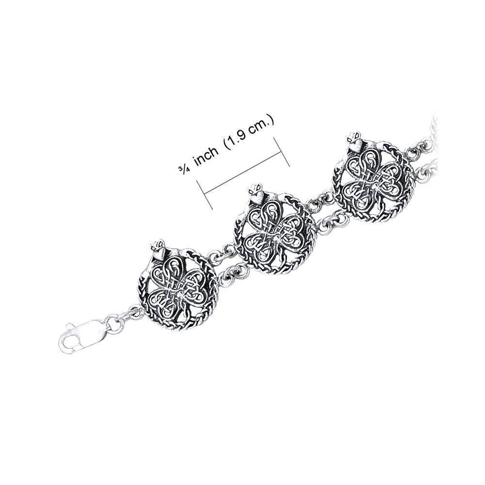 The beautiful promise of love and luck ~ Celtic Knotwork Shamrock Claddagh Sterling Silver Bracelet by Courtney Davis TBG767 Bracelet