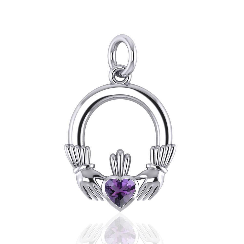 A grateful love in eternity ~ Celtic Knotwork Claddagh Sterling Silver Charm with Gemstone TC318 Charm
