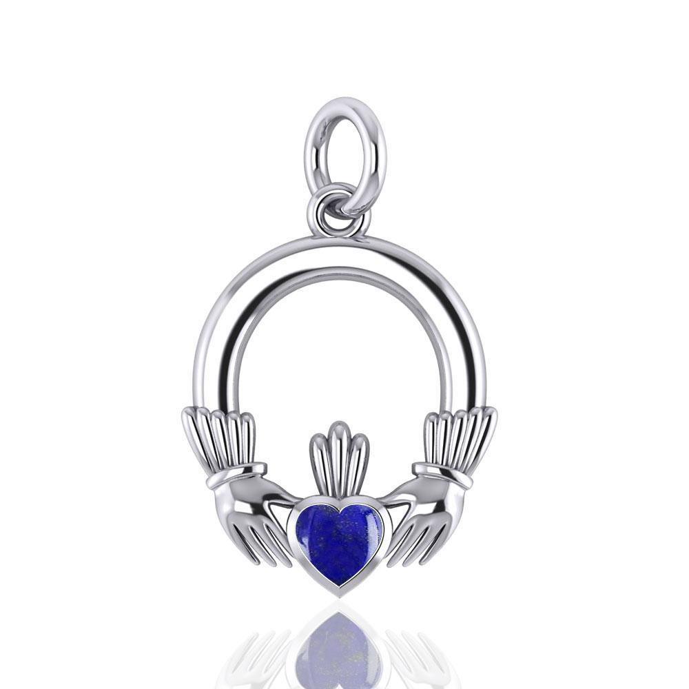 A grateful love in eternity ~ Celtic Knotwork Claddagh Sterling Silver Charm with Gemstone TC318 Charm