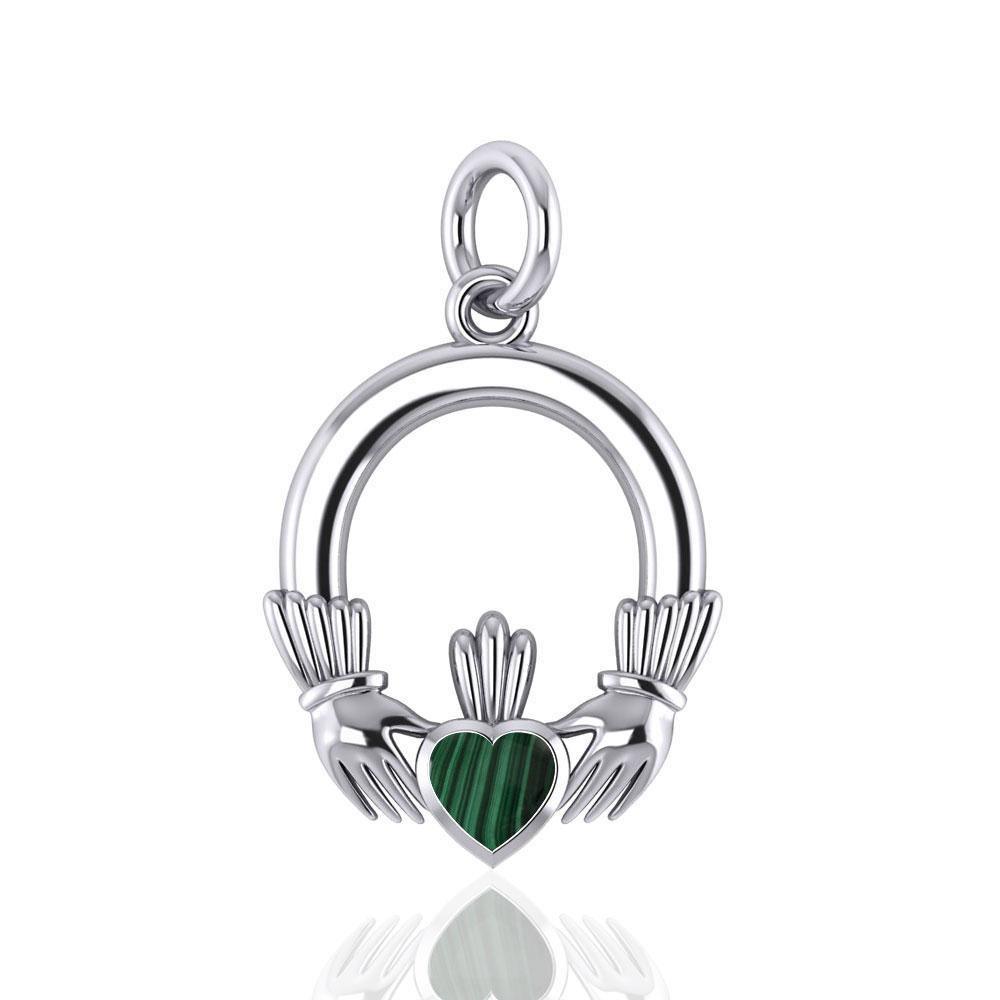 A grateful love in eternity ~ Celtic Knotwork Claddagh Sterling Silver Charm with Gemstone TC318 Charm