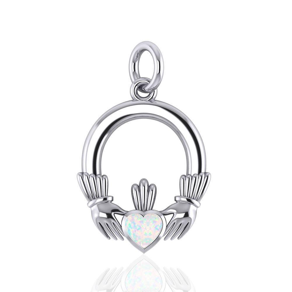 A grateful love in eternity ~ Celtic Knotwork Claddagh Sterling Silver Charm with Gemstone TC318 Charm