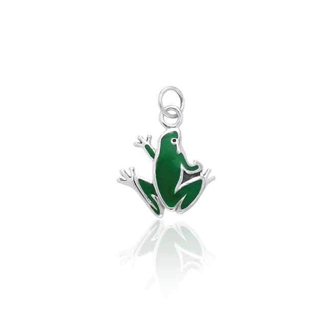 Silver Frog Charm with Green Enamel TCM099 Charm