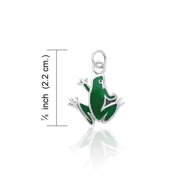 Silver Frog Charm with Green Enamel TCM099 Charm