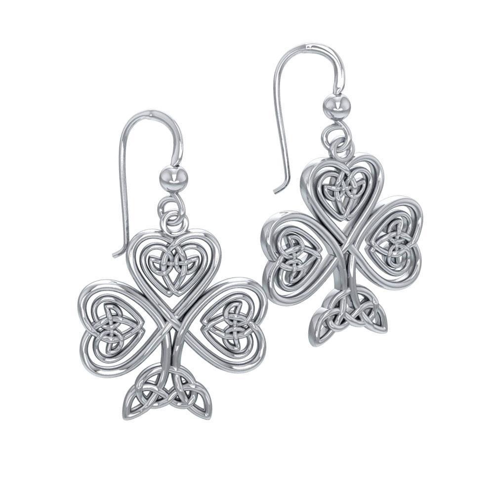 A wishful inspiration and luck ~ Celtic Knotwork Shamrock Sterling Silver Hook Earrings by Courtney Davis TE2919 Earrings