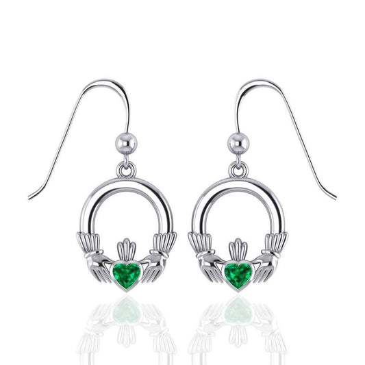 Irish Claddagh Silver Earrings with Gem TE853