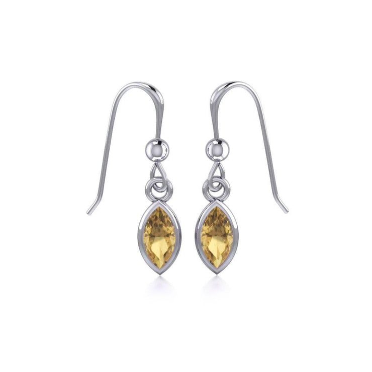 Elegance in Sterling Silver with Small Marquise Cabochon Dangle Earrings Earrings