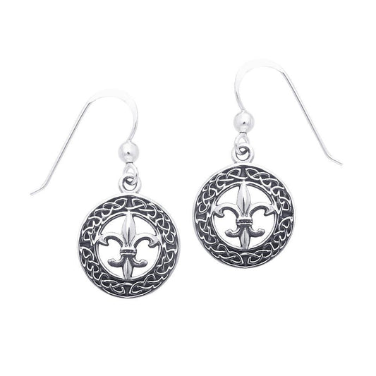 Celtic Knotwork Silver Fleur De Lis Earrings TER113