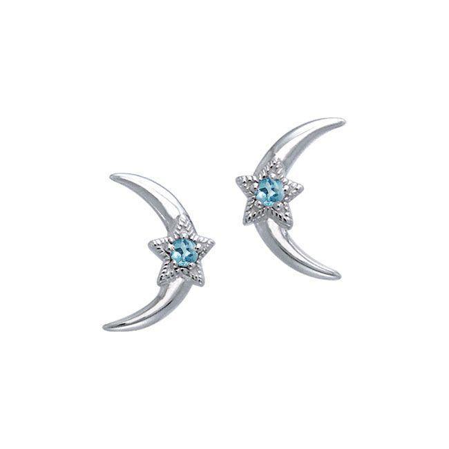 Crescent Moon and Star Gemstone Post Earrings TER1229 Earrings