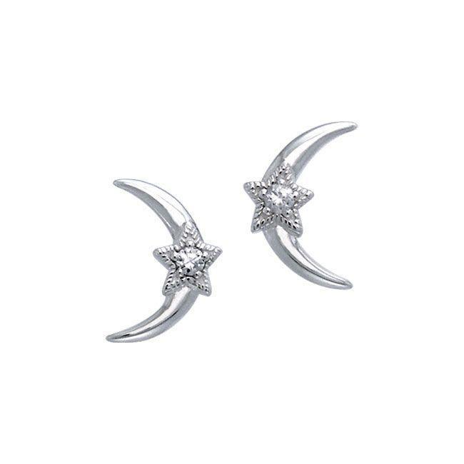 Crescent Moon and Star Gemstone Post Earrings TER1229 Earrings
