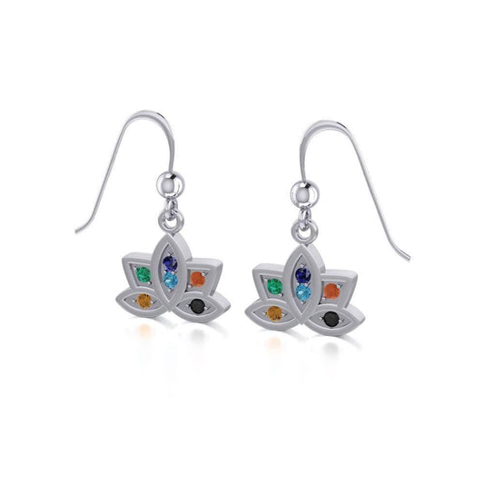 Lotus with Chakra Gemstone Silver Earrings TER1658 Earrings