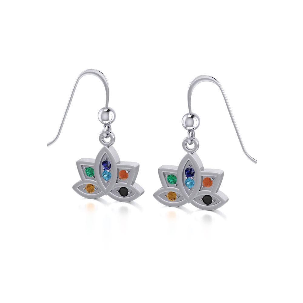 Lotus with Chakra Gemstone Silver Earrings TER1658 Earrings