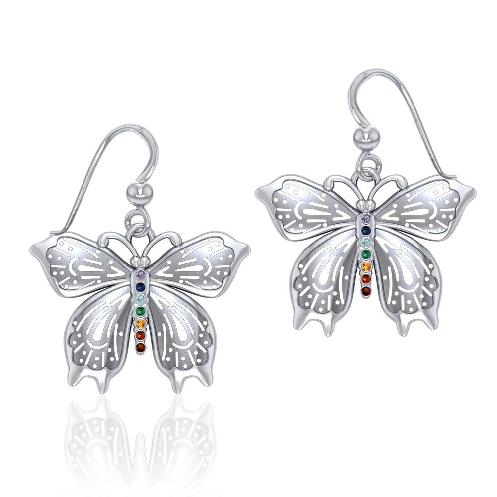Spiritual Butterfly Silver Earrings with Chakra Gemstone TER1692 Earrings